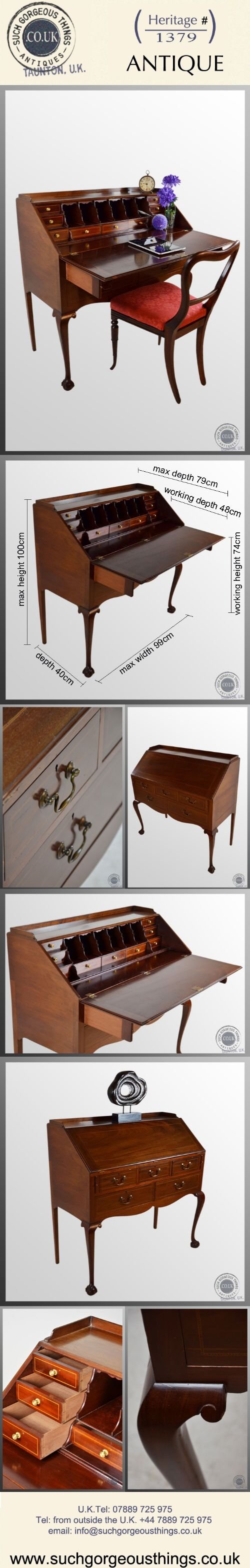 fig 4. Antique Edwardian Bureau Fall Front Writing Table Desk Bureaux c1910