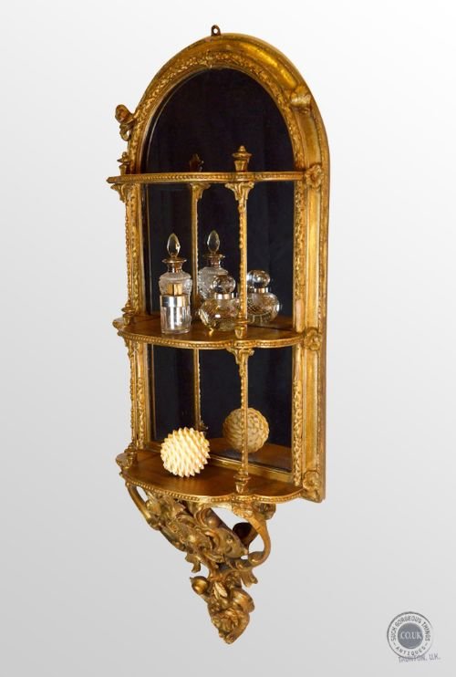 Antique Wall Mirror Etagere Giltwood Display Regency C1820