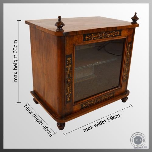 fig 1. Antique Victorian Walnut Cabinet Inlaid Sheet Music Display Cupboard c1880