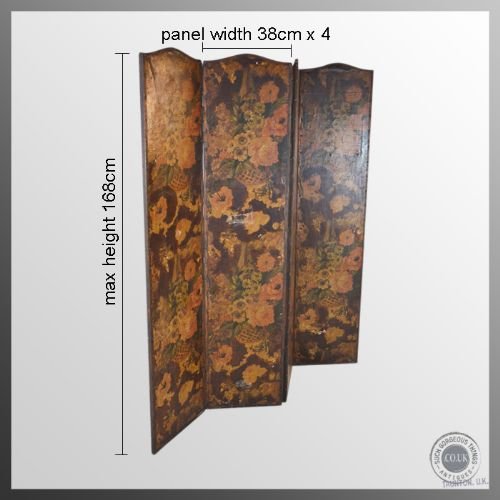fig 1. Antique Folding Victorian Four Fold Panel Scrap Screen Room Divider Partition