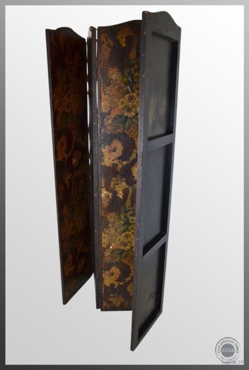 fig 2. Antique Folding Victorian Four Fold Panel Scrap Screen Room Divider Partition