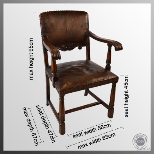 fig 1. Edwardian Antique Leather Armchair Library Study Chair Carved Frame c1910