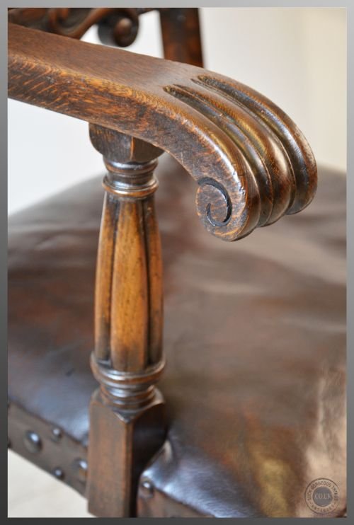 fig 2. Edwardian Antique Leather Armchair Library Study Chair Carved Frame c1910