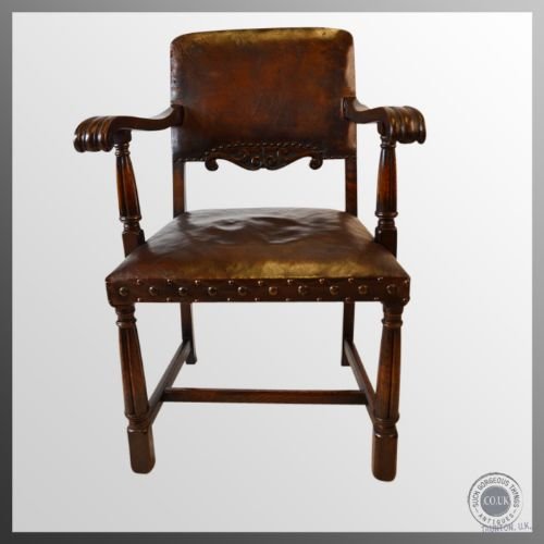 fig 3. Edwardian Antique Leather Armchair Library Study Chair Carved Frame c1910