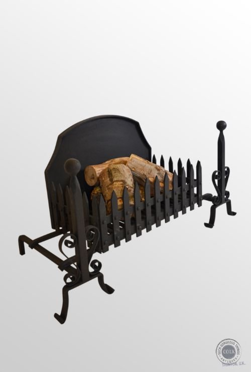 Fire Basket Large Wide Log & Coal Grate Pair Fire Dogs Wrought Iron Antique