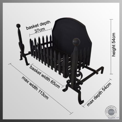 fig 1. Fire Basket Large Wide Log & Coal Grate Pair Fire Dogs Wrought Iron Antique