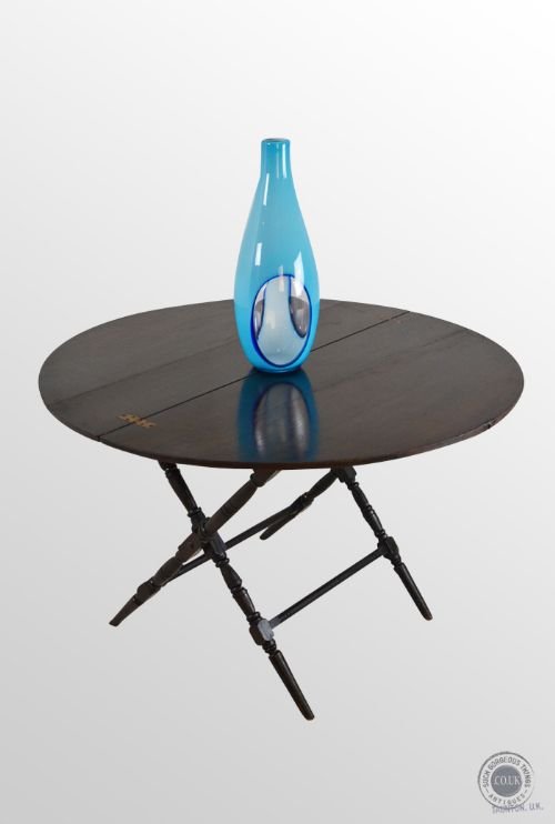 Antique Campaign Table on Folding Stand Round Occasional Lamp Display C1860