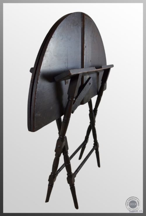 fig 2. Antique Campaign Table On Folding Stand Round Occasional Lamp Display c1860