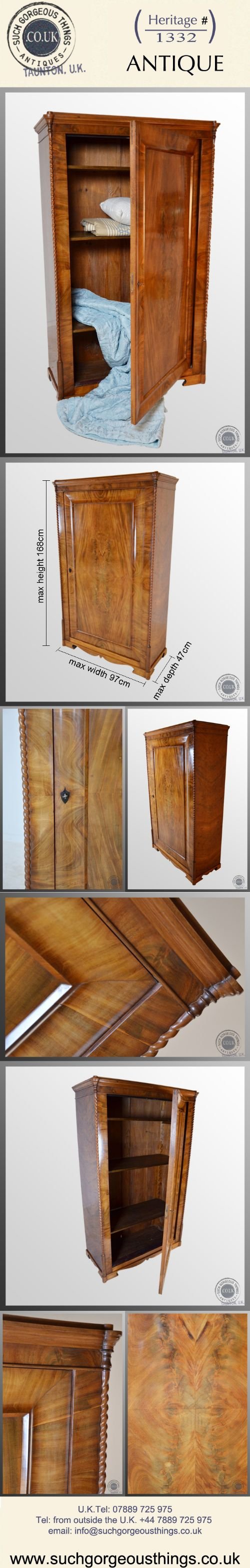 fig 4. Antique Wardrobe Austrian Armoire Linen Press Cabinet Cupboard Mahogany c1880