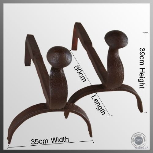 fig 1. Antique Pair Fire Dogs Andirons Hand-forged Original French Cast Iron c1800