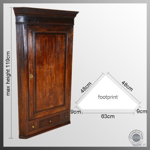 fig 1. Antique Oak Corner Cupboard Georgian Inlaid Wall Cabinet c1780