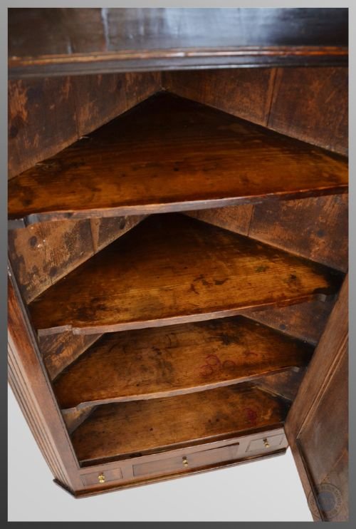 fig 2. Antique Oak Corner Cupboard Georgian Inlaid Wall Cabinet c1780