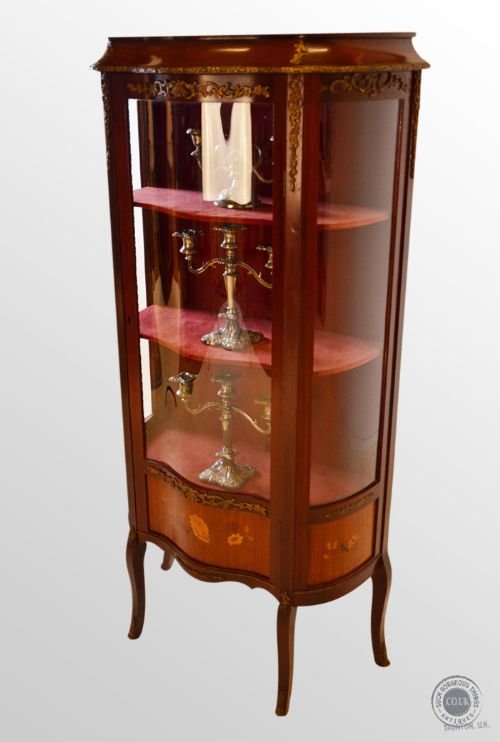 Antique Display Cabinet Glazed Bow Front Vitrine French C1900