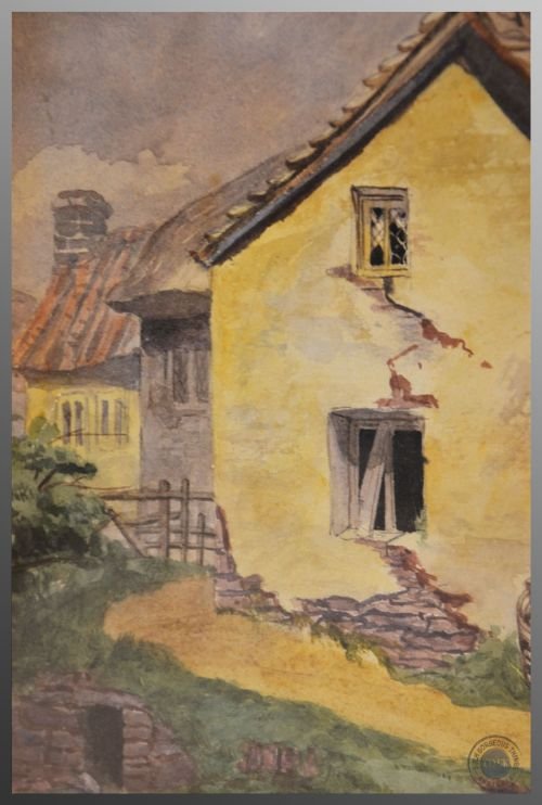 fig 2. Antique Painting Original Framed Watercolour Artwork Rural Cottage with Mill