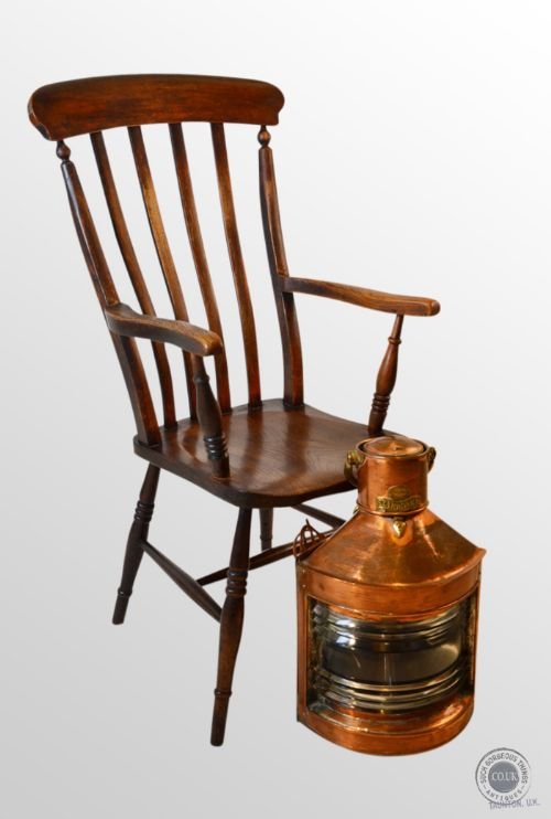 Antique Windsor Lath High Back Chair Country Elm Stick Armchair C1890