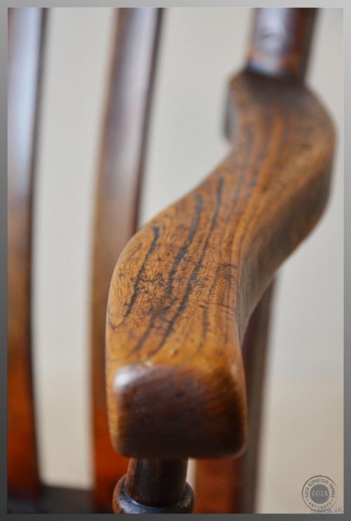 fig 2. Antique Windsor Lath High Back Chair Country Elm Stick Armchair c1890