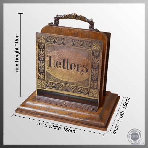 fig 1. Antique Art Nouveau Desk Letter Rack Organiser Oak & Brass c1900