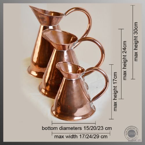 fig 1. Antique Copper Victorian English Country Pantry Jugs Set of Three c1870
