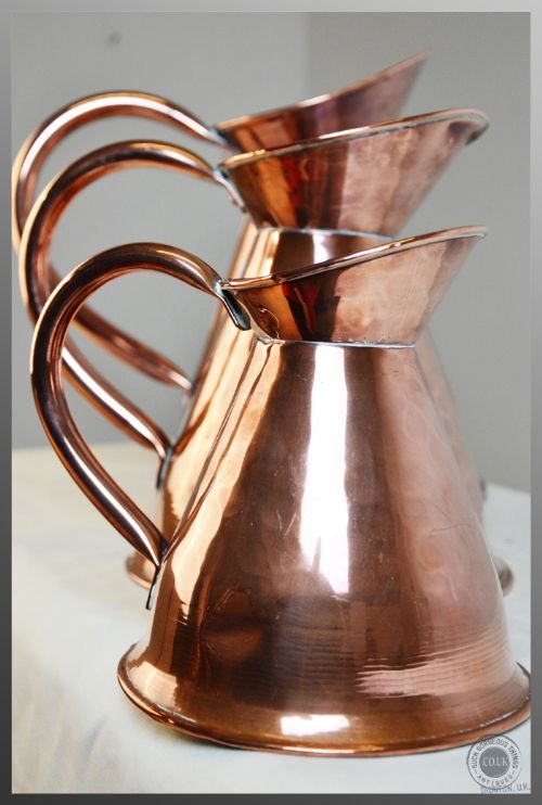 fig 2. Antique Copper Victorian English Country Pantry Jugs Set of Three c1870