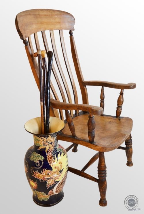 Antique Windsor Lath Back Chair Victorian Country Elm Stick Armchair C1890