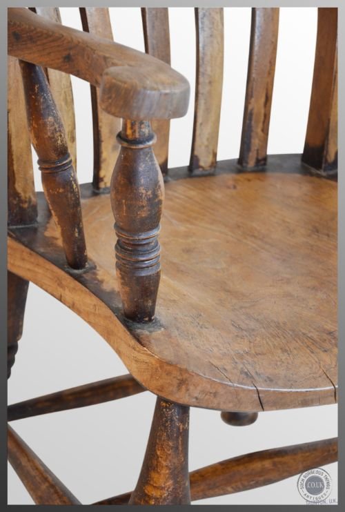 fig 2. Antique Windsor Lath Back Chair Victorian Country Elm Stick Armchair c1890