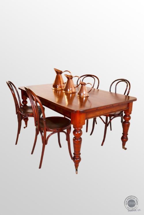 Antique Kitchen Dining Table Original Victorian Mahogany 6 Six Seater - C1870