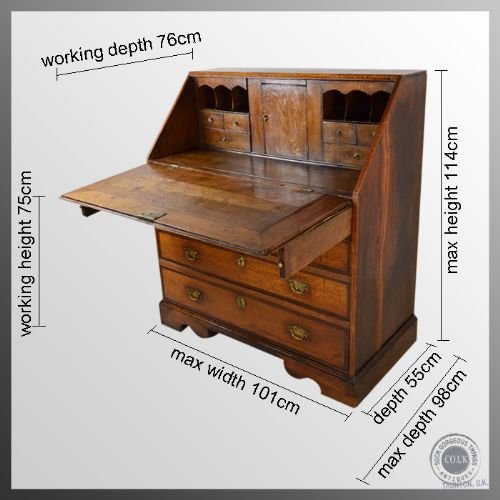 fig 1. Antique Georgian Bureau Large English Oak Fall Front Writing Desk c1720
