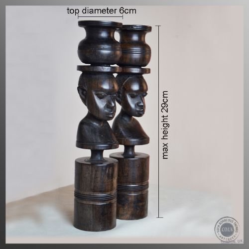 fig 1. Antique Pair of African Ebony Tribal Ritual Candle Sticks Holders c1850
