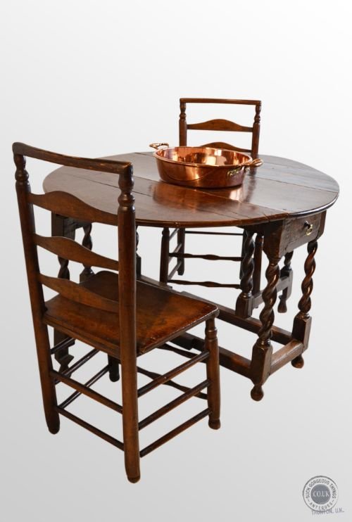Antique Gate Leg Oak Drop Leaf Oval English Georgian County Table C1750
