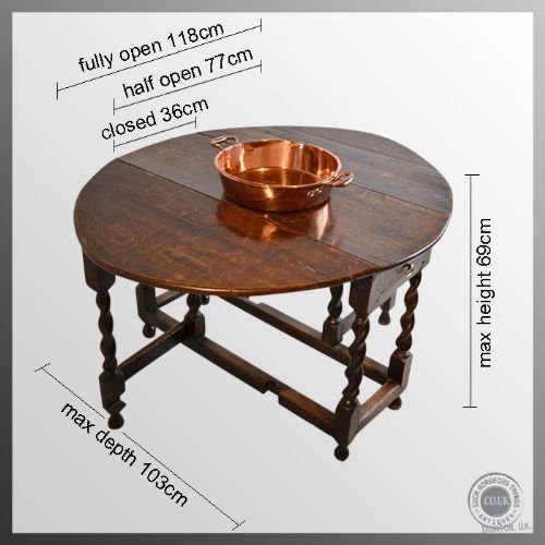 fig 1. Antique Gate Leg Oak Drop Leaf Oval English Georgian County Table c1750