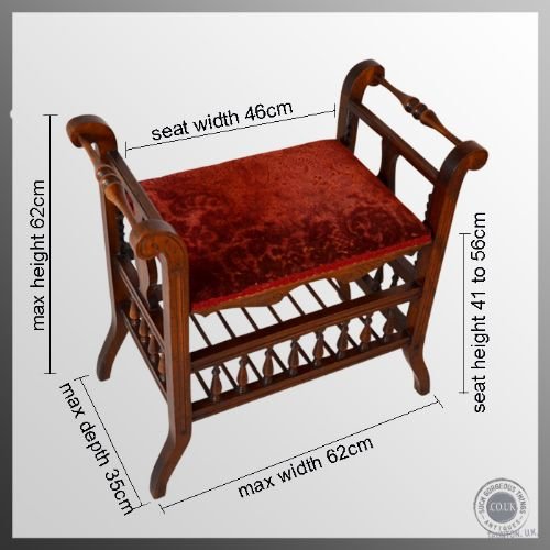 fig 1. Antique Music Stool Canterbury Upholstered Height Adjustable Piano Seat c1900