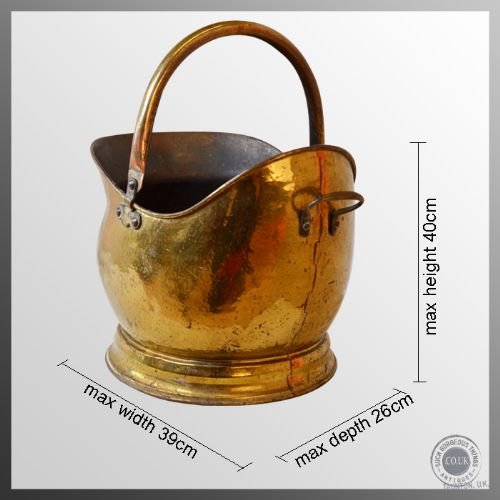 fig 1. Antique Log Bucket Coal Helmet Fire Scuttle Brass Bin c1900