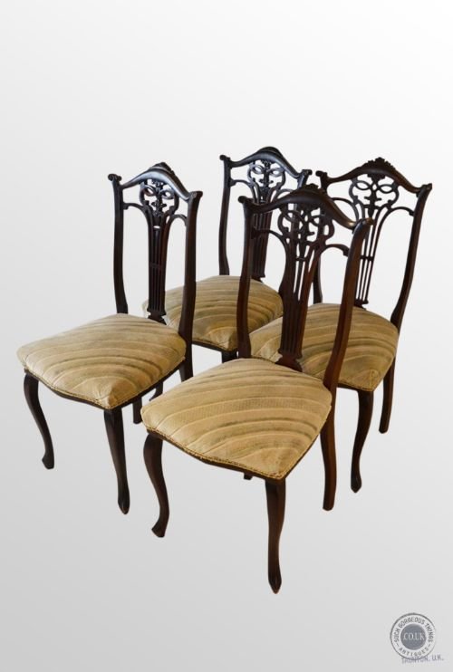 Antique Set 4 Upholstered Dining Chairs Cabriole Leg Late Victorian C1900