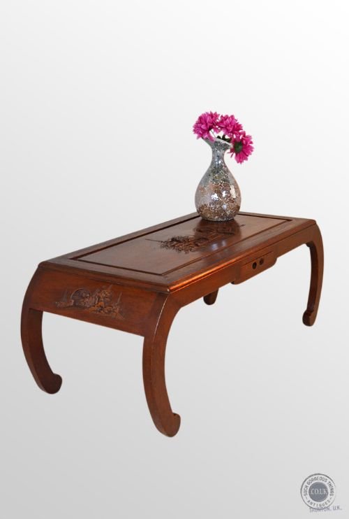Antique Hardwood Coffee Low Occasional Oriental Tea Table Carved C1900