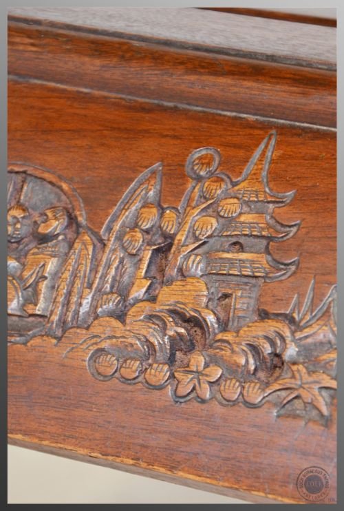 fig 2. Antique Hardwood Coffee Low Occasional Oriental Tea Table Carved c1900