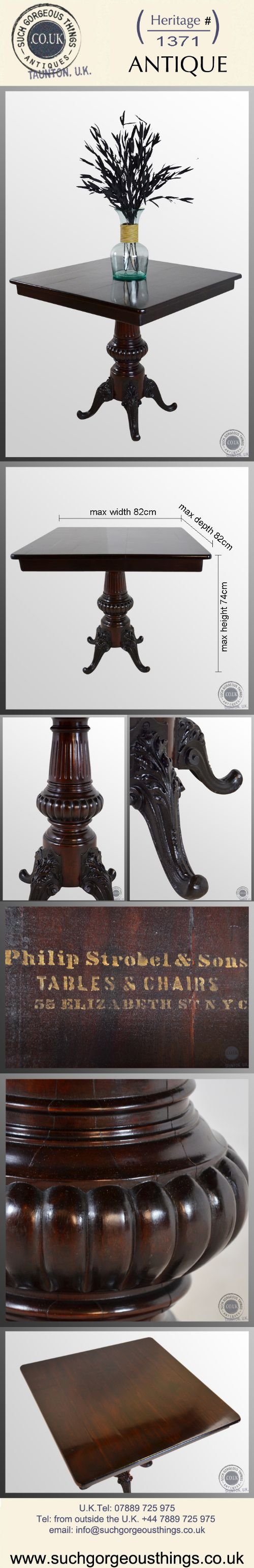 fig 4. Antique Table Cafe Dining Original Philip Strobel & Sons New York c1895