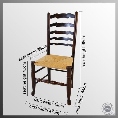 fig 1. Antique Pair Yorkshire Wavy Line Ladderback Rush Seat Oak Country Chairs c1790