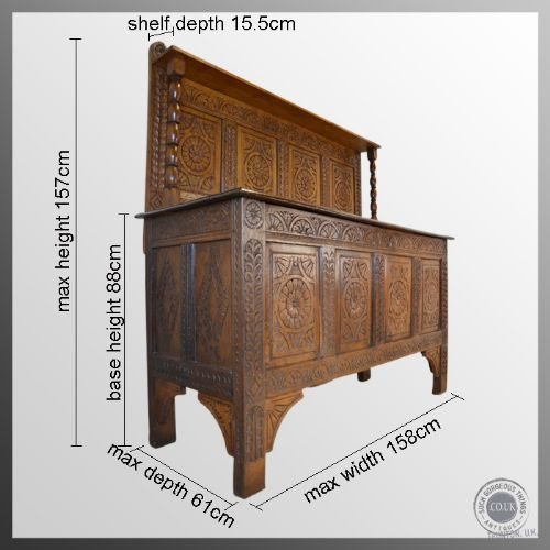 fig 1. Antique Coffer English Oak Sideboard Chest Trunk Box with Carving c1700