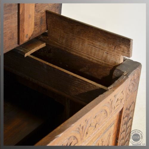 fig 3. Antique Coffer English Oak Sideboard Chest Trunk Box with Carving c1700