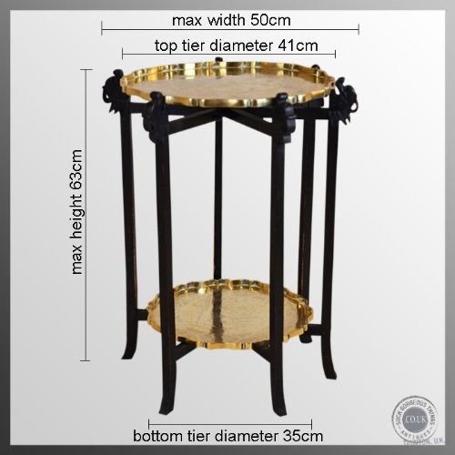 fig 1. Antique Art Deco Brass Tray Serving Lamp Oriental Table On Folding Stand c1930
