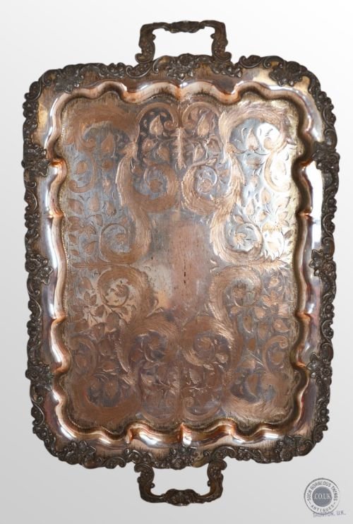 Antique Art Nouveau Large Silver Plated Serving Tea Tray Victorian C1900