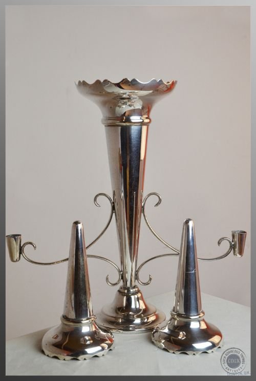 fig 2. Candelabra Epergne Silver Plated Triple Candle Sticks Superb Condition c1880