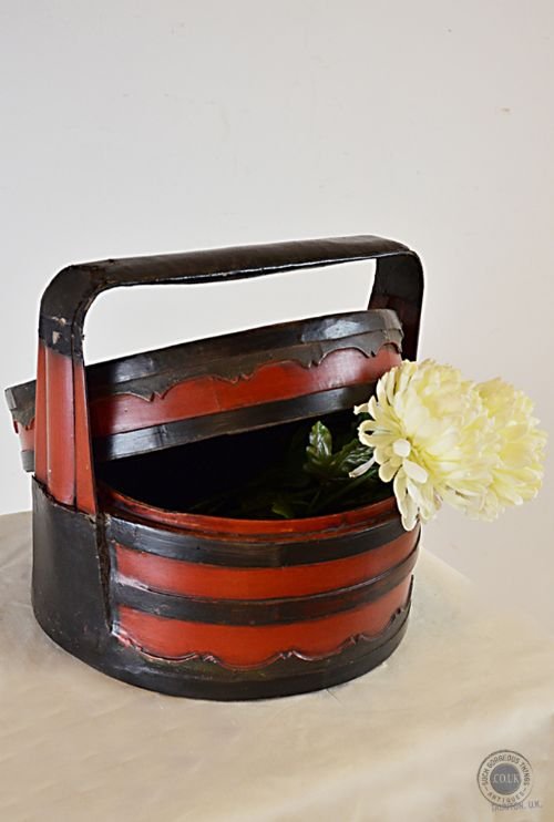Antique Chinese Oriental Sewing Wedding Craft Basket Lacquered with Lid C1850