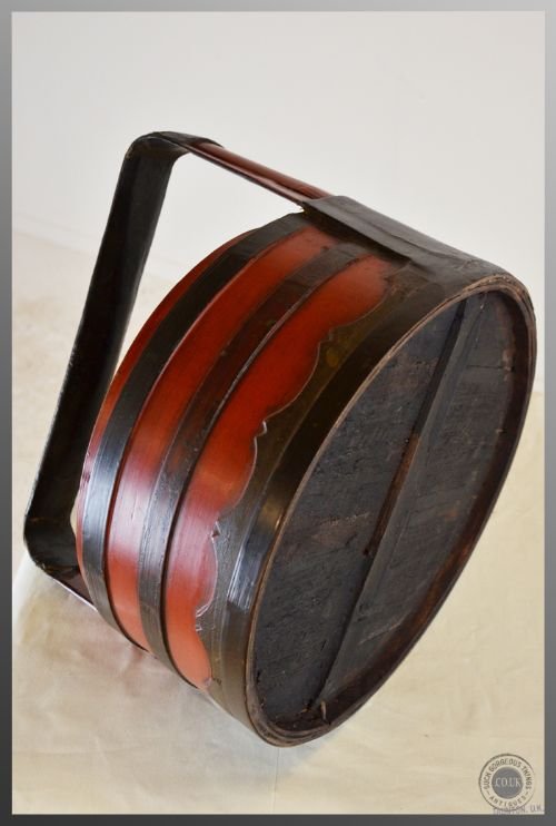fig 2. Antique Chinese Oriental Sewing Wedding Craft Basket Lacquered with Lid c1850