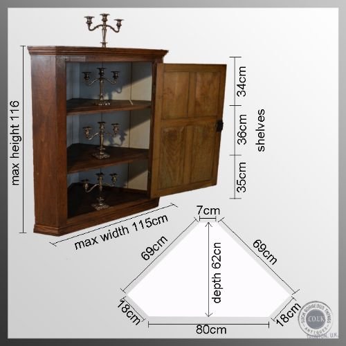 fig 1. Antique Large Corner Cabinet Wall or Floor Cupboard Oak & Elm c1830