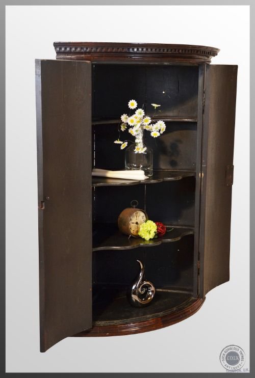 fig 2. Antique Bow Fronted Corner Cupboard Cabinet English Georgian c1770