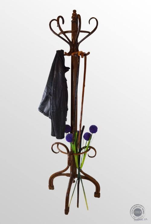 Antique Hall Hat & Stick Stand Coat Rack Cloak Hook Umbrella Bentwood C1920