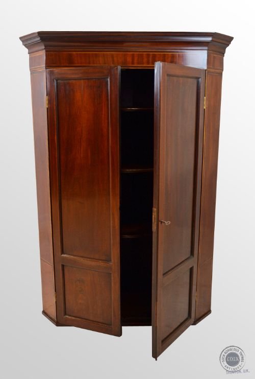 Antique Inlaid Corner Cupboard Cabinet English Edwardian Mahogany C1910
