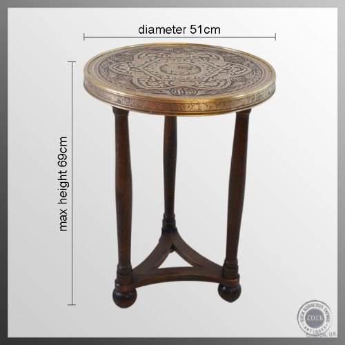 fig 1. Antique Berber Benares Brass Lamp Wine Occasional Side Table Oak Base c1900