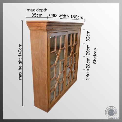 fig 1. Antique Georgian Pine Large Glazed Bookcase Display Wall Cabinet c1800